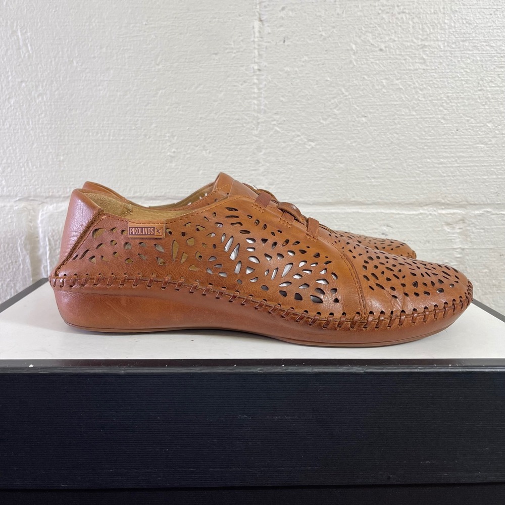 Pikolinos P. Vallarta Brown Leather Laser Cut Out Slip On Women's 40 EU/9 US